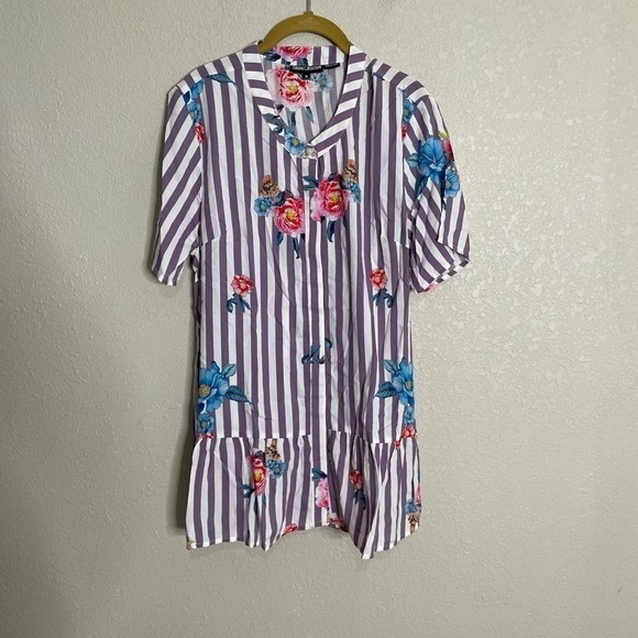 Tolani Collection Floral Purple Stripe Blouse Button Down Medium - Picture 6 of 6